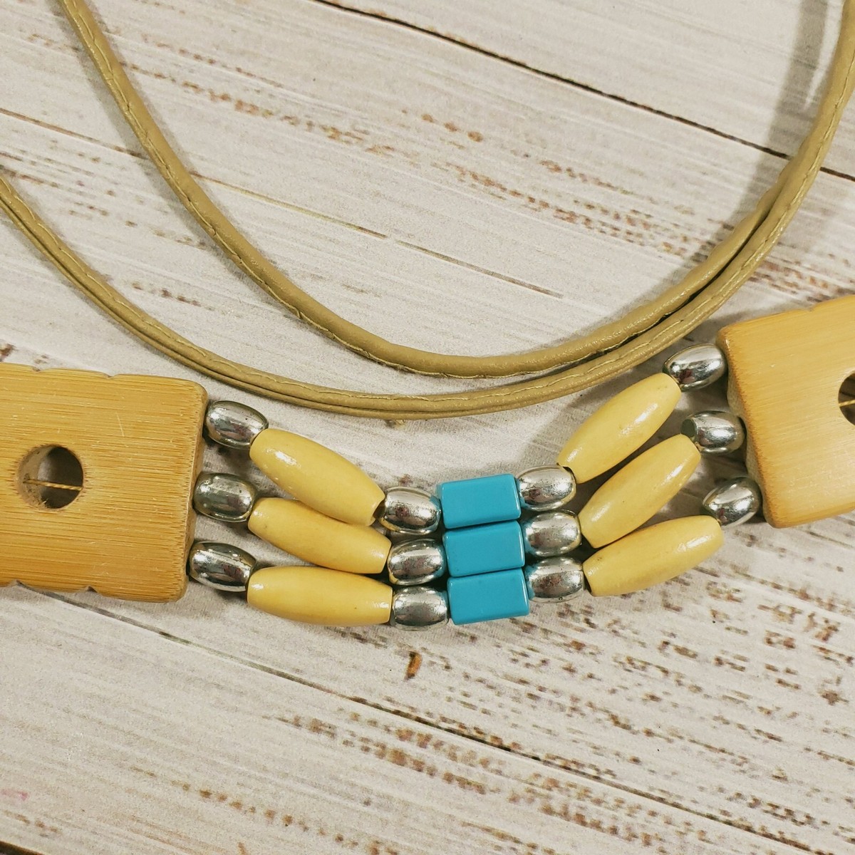 VTG Y2K Boho Western Turquoise Belt Blue Stone Beaded Tie Up Festivals Party WHIPPY Boho Turquoise Belt for Women Wax Rope Braided Waist  main image 4