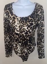 Leopard Print Bodysuit Size M NWOT Long Sleeves