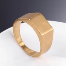 Men Women Signet Ring Stainless Steel Solid Plain Square Cocktail Party Band