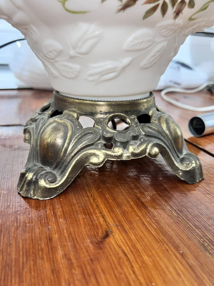 Lo que el viento se llevó lámpara de mesa vintage de vidrio esmerilado huracán flores y leones Foto 2 de 4