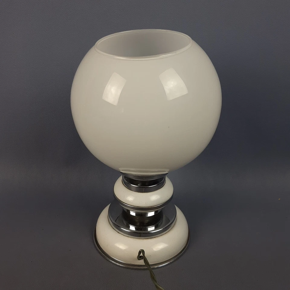 Lámpara de mesa esfera cristal de Murano blanco diseño moderno italiano 1970 Foto 4 de 4