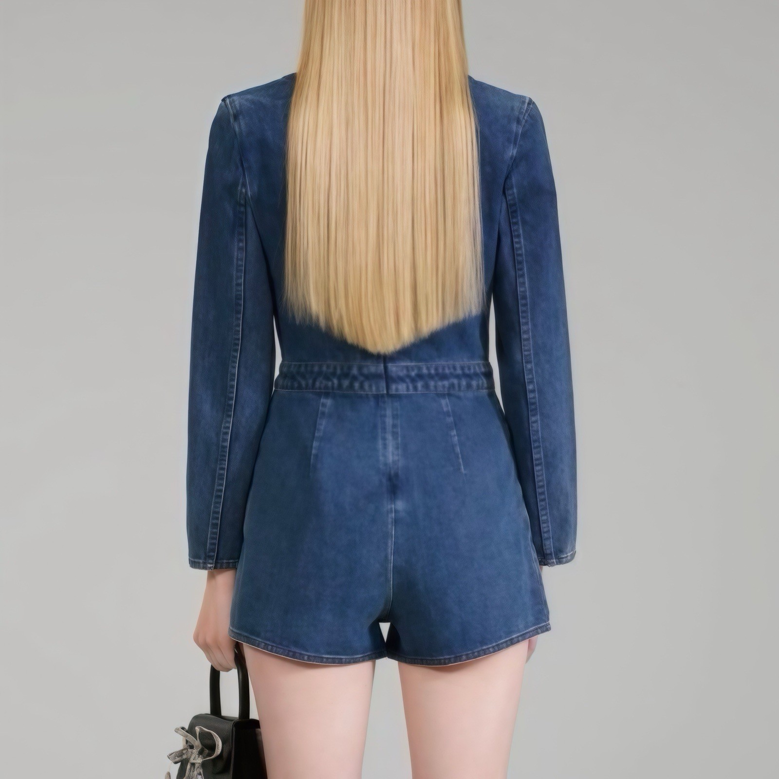 Self Portrait Denim Bow Playsuit M / AU 8 10 / US 4 6 Dark Wash Skirt Romper image 2