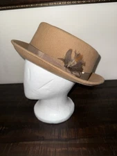 Men's Capas Design 100% Wool Tan Beige Camel Pork Pie Porkpie Hat Large