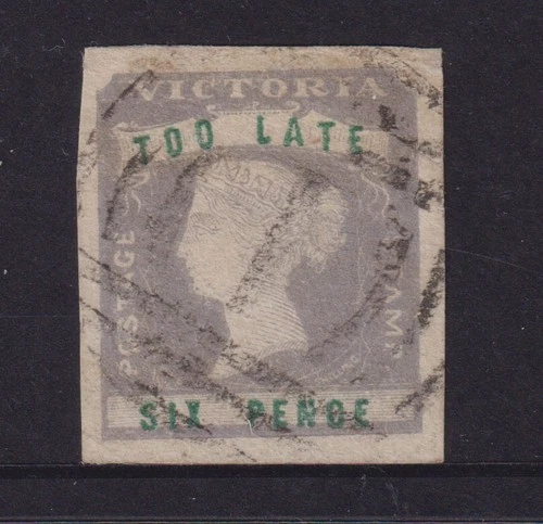 VICTORIA 1855  (6d) TOO LATE QV - imperf- superb margins-SG33 Cat £275 VFU