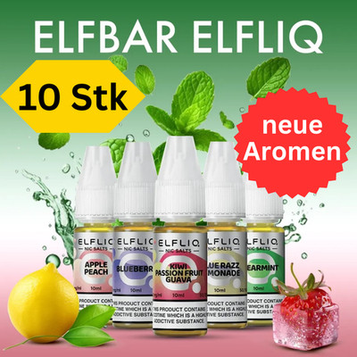 Elfliq Elfbar 10x 10ml E-Liquid mit 10mg / 20mg Nikotin Elfbar Nikotinsalzliquid