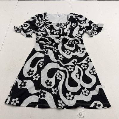 Ole By Koton Dress Girls Teen 3XL Black Floral Short Sleeve Fit & Flare