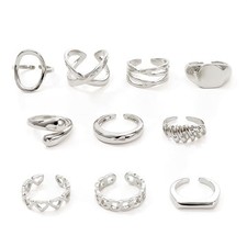 10pcs Chunky Gold Rings For Women Non Tarnish, Stackable Adjustable Silver