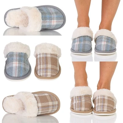 SIMARANDA Pantofole donna ciabatte quadri foderate pelliccia sintetica calde ciabatte invernali