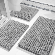 Bathroom Rug Set 3 Piece, Super Water Absorbent Bath Mat Set, Grey