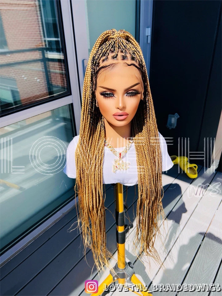 Se envía al día siguiente (ENVÍO 2 DÍAS) Peluca trenzada de encaje completo Cornrow, trenza negra sin nudos Foto 3 de 4