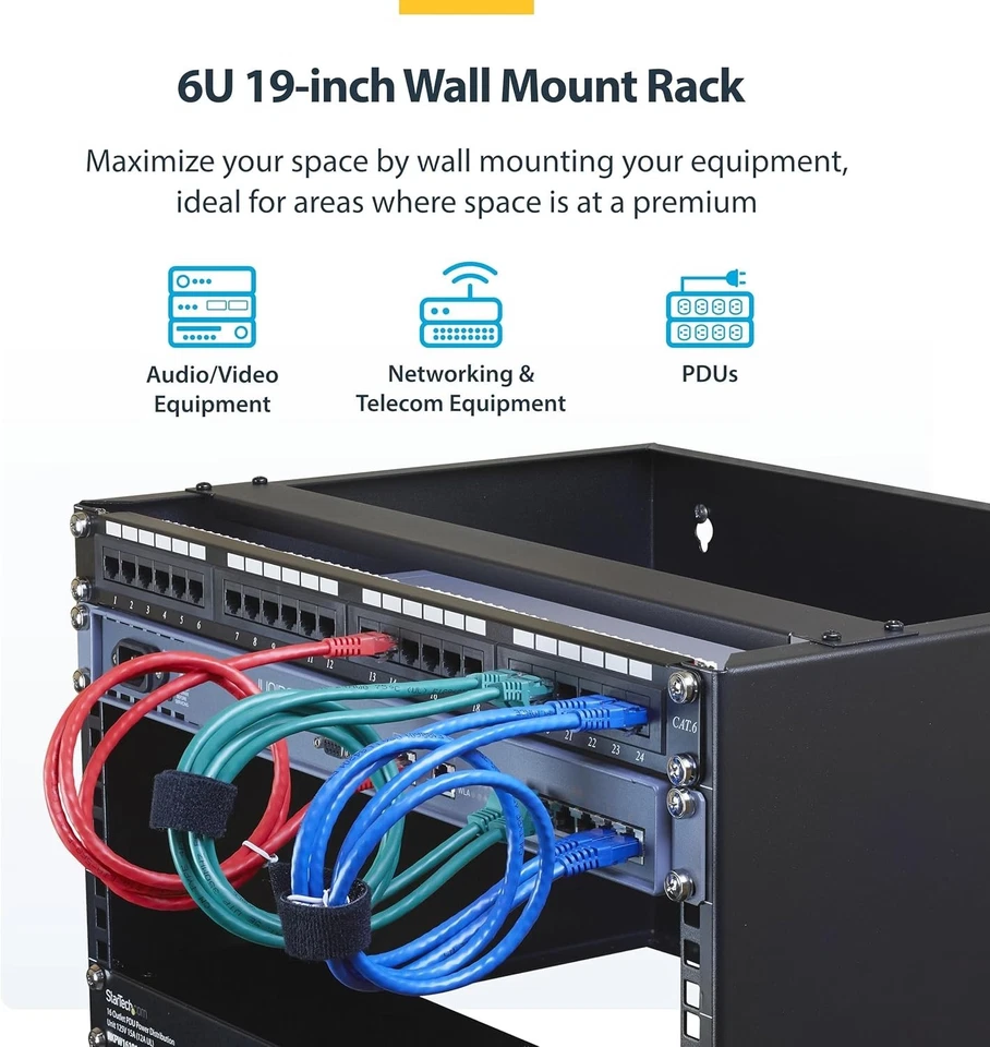 Compact 6U Wall Mount Network Rack - 44 lbs Capacity, Includes M6 Screws & Nuts - Image 4 of 4