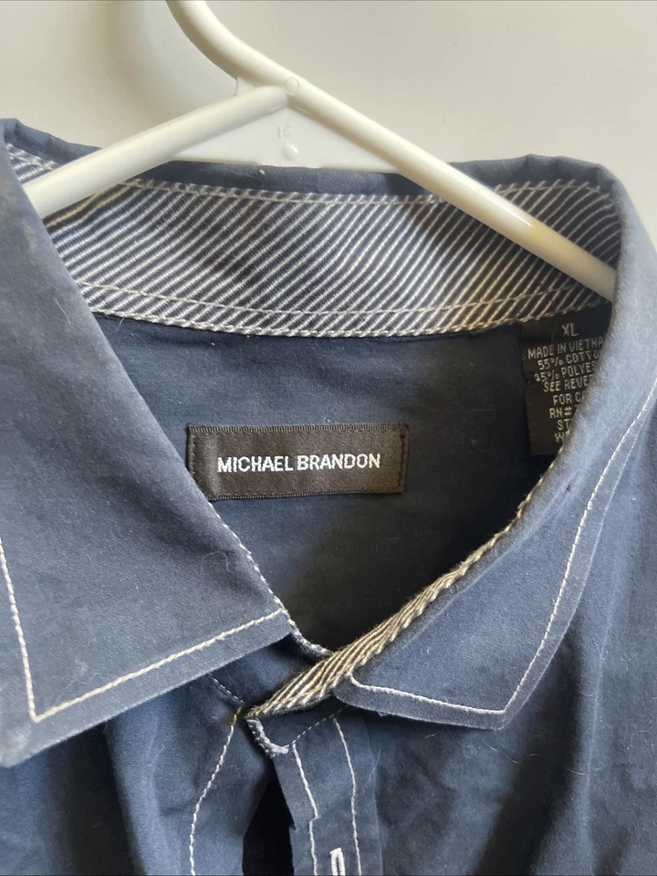 Camisa Michael Brandon Para Hombre XL Azul Abotonada Informal Algodón Usada Se Vende Como Está Foto 3 de 4
