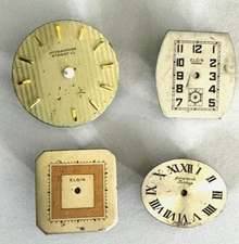 Vintage Elgin Watch Clock Face Button Covers Set of 4- Varied Designs & Shapes