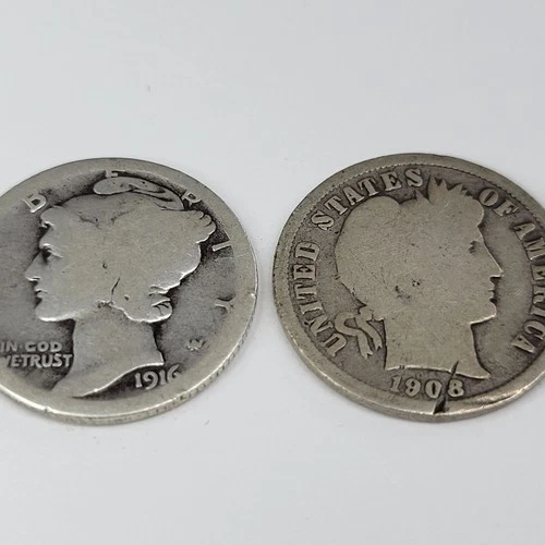 2 Dimes 90% Silver / 1908-S Barber & 1916-S  Mercury / You Buy What You See