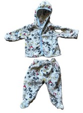 Disney 3-6 mo Mickey Mouse 2 Pc Outfit Fleece Hooded Snap Jacket  Footed Pants
