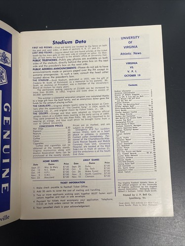 1974 Virginia Cavaliers vs VPI Virginia Tech Football Program 10/19 - Picture 3 of 14