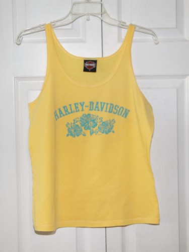 Camiseta sin mangas para mujer Harley-Davidson amarilla turquesa diseño floral talla L - Imagen 5 de 6