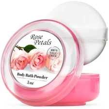 Body Powder for Women with Powder Puff, 100% Talc-Free, Elegant Rose Petals Scen