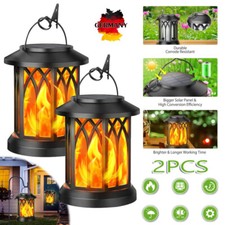 2er Solar Laterne Flammenlicht Solarleuchte Garten Solarlampe Terrasse Hängen DE