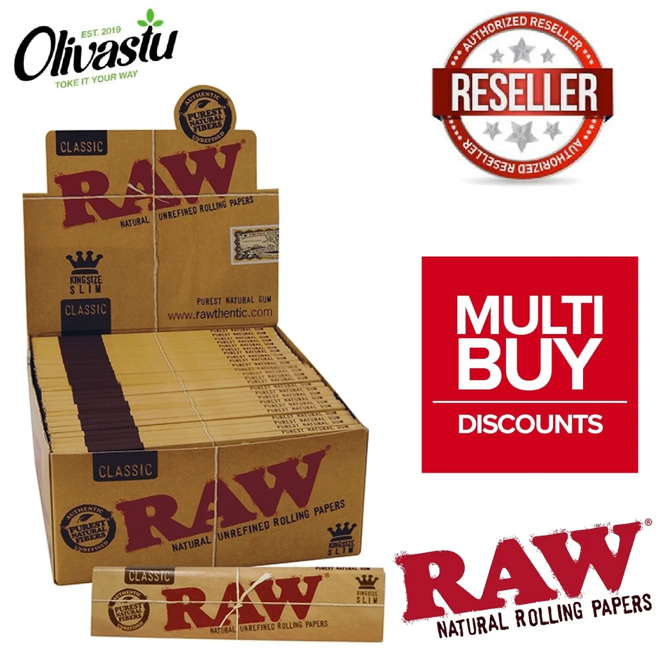Raw Rolling Papers, King Size Slims Ultra Thin Rizla Classic Skins Singles Boxes