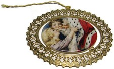 Victorian Christmas Oval Ornament Santa Kiss Filigree Newport Mint Made in USA