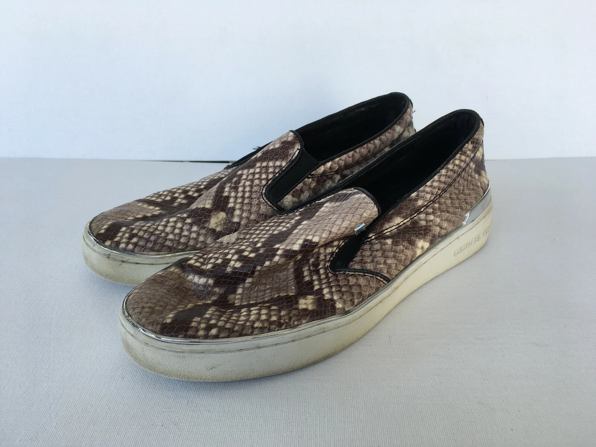 Michael Kors Kyle Slip On Sneakers Natural Embossed Printed Snake Size 8.5