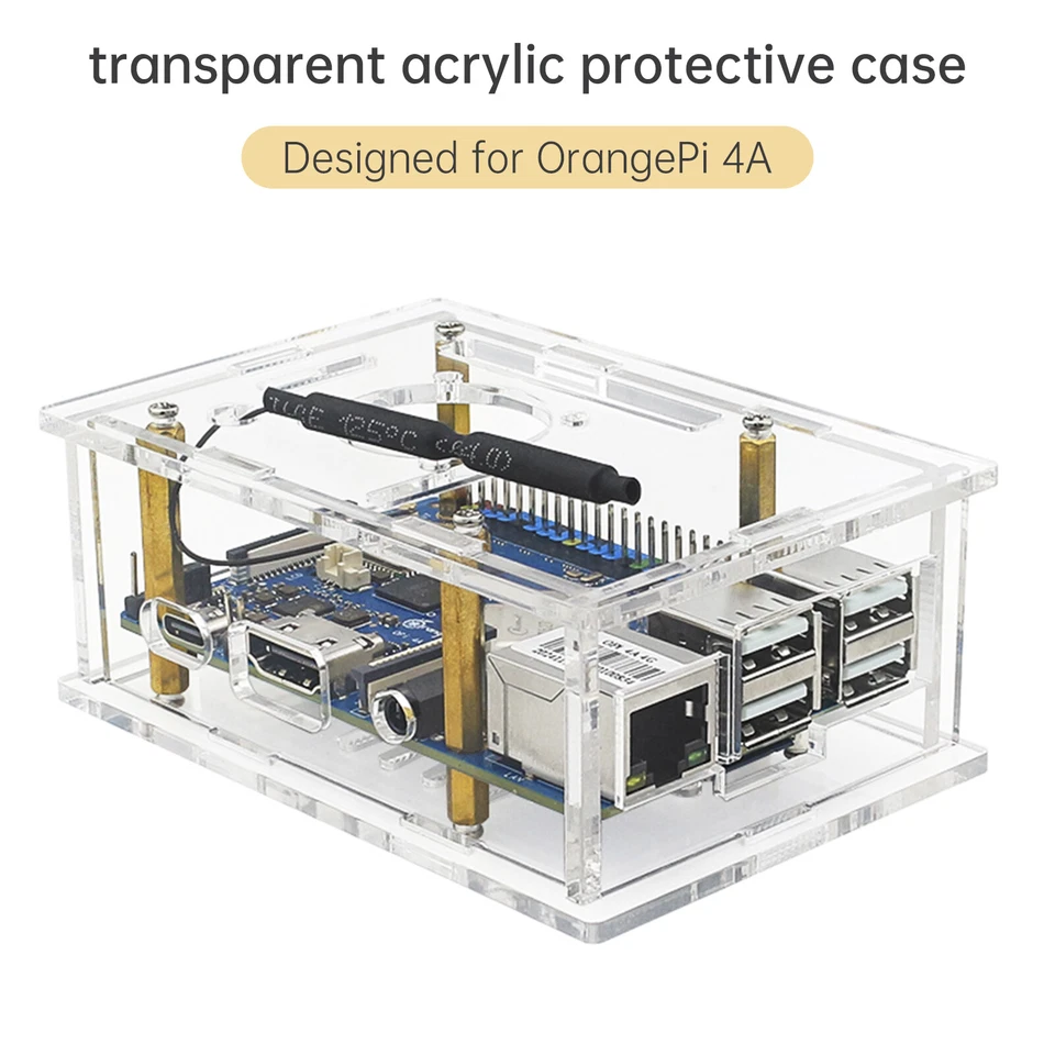 Orange Pi 4A Transparent Protective Box Orange Pi 4A Acrylic Case w Cooling Fan` - Immagine 3 di 4
