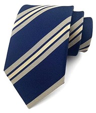 Men's Modern Stripe Ties Woven Pattern Formal Designer One Size Navy Champagne