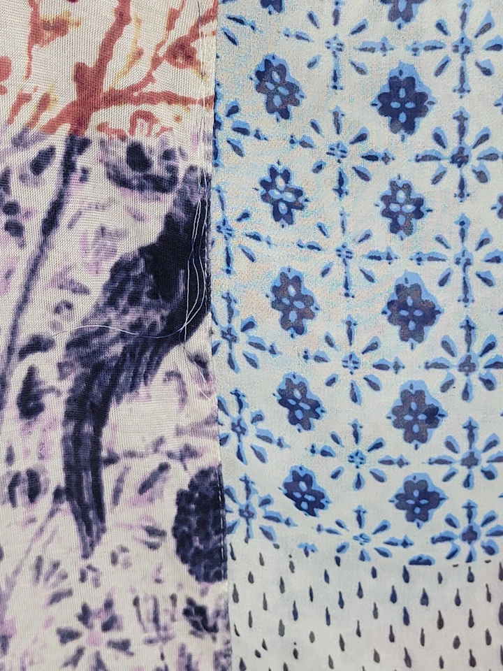 Blusa campesina boho manga corta retazos medios mixtos medianos Ecote Top para mujer Foto 4 de 4