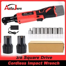 12V Electric Cordless Ratchet 3/8"Right Angle Wrench Impact Power Tool 2 Battery