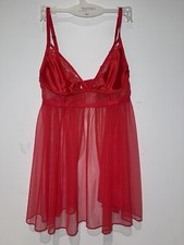VICTORIA's SECRET Teddy Babydoll M Chemise Sheer Red Lace Strappy