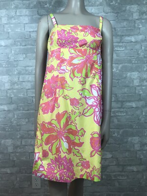 Lilly Pulitzer Yellow Pink Lola Floral Spaghetti Strap Dress 100