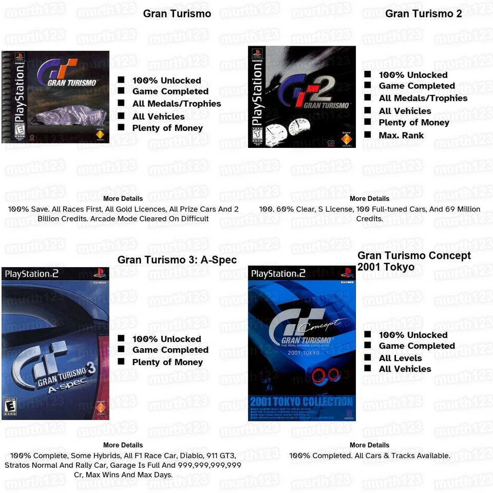 GRAN TURISMO 1 2 3 4 | MEMORY CARD SAVES | 100% Unlock! All Cars! Tracks PS1 PS2 - Image 3 of 4