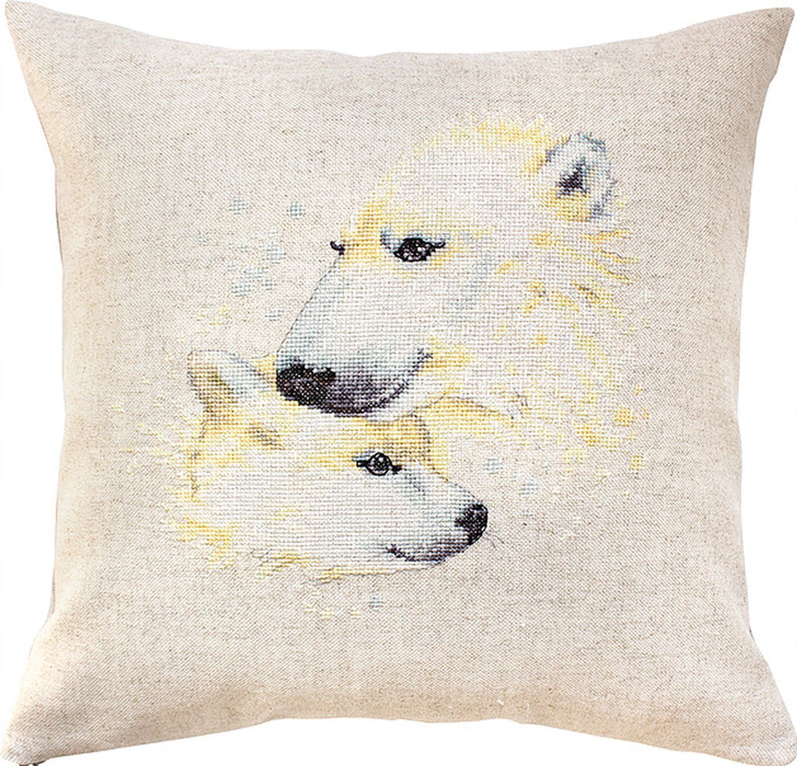 Point de croix compté coussin ours blanc Luca-S PB141 pour canapé
