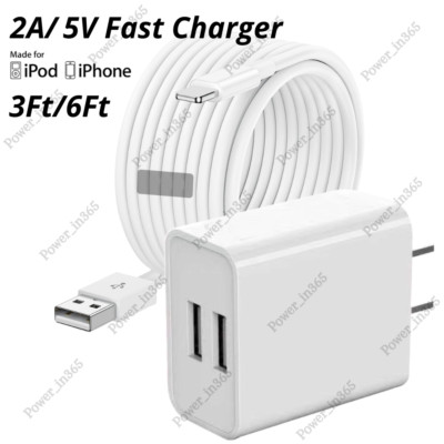 USB Charger Cable 3/6Ft Fast Power Adapter Block For iPhone 13 12 11 8 7 6 Plus
