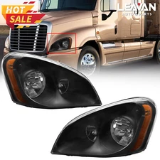 For 2008-2017 Freightliner Cascadia Black Headlights Headlamps Left+Right