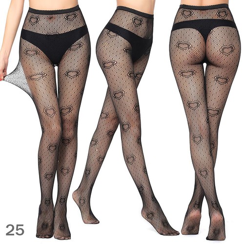NEW Women's Black Fishnet Lace Patterned Tights Ladies Fashion Hosiery UK 6-16 - Picture 29 of 37