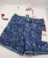 2 Pair Justice Girls Denim Shorts Sz 16 White w/patches  Blue w/Peace Signs NWT