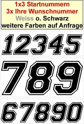 3 × Startnummer Zahlen Aufkleber Tuning Wunschnummer PKW Motocross h: 8 bis 15cm - Bild 1 von 2