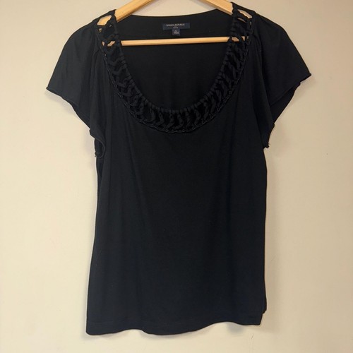 Banana Republic Top Women's PL Braided Knot Blouse Black Shirt Round Neck Casual - Picture 2 of 6