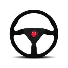 MOMO Montecarlo Black Alcantara 350MM Steering Wheel w/ Red Stitching New