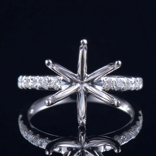 Round 11MM Natural Diamond Women Prongs Ring Semi Mounting Solid 14K White Gold