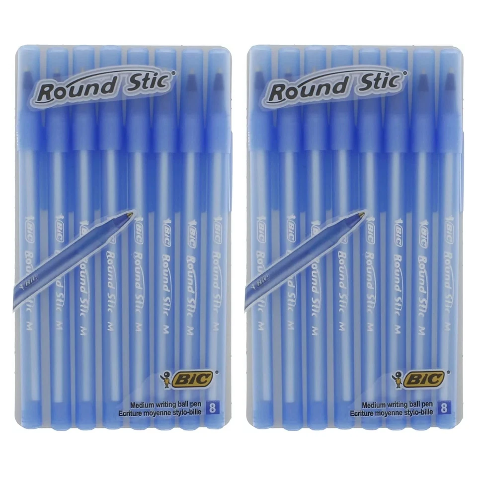 2 x BIC Round Stic Kugelschreiber 8er Pack, medium 0,4mm Strichstärke, blau