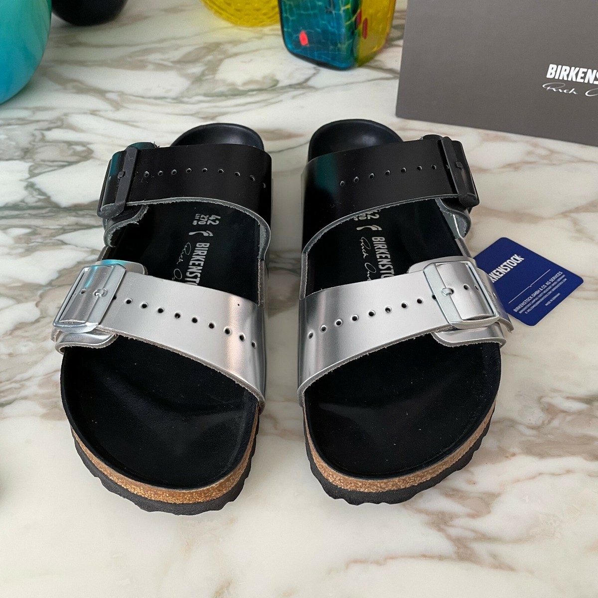 RICK OWENS + BIRKENSTOCK Arizona Extro Combo Black Silver Leather