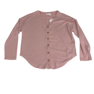 Pink Rose Button Up Blouse Womens Large Mauve Long Sleeve V Neck