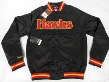 New Atlanta Hawks Mens Size Mitchell & Ness Light Weight Black Satin Jacket $120