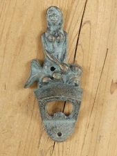 Cast Iron Mermaid Bottle Opener Wall Mount Mountable Beach Cabin Bar Beer Pop 