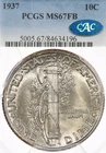 1937 10C PCGS MS67 FB CAC Mercury Dime Full Bands Uncirculated Silver