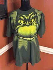 2001 Dr Suess Grinch Who Sole Christmas Face All Over Print Tee T-Shirt Large