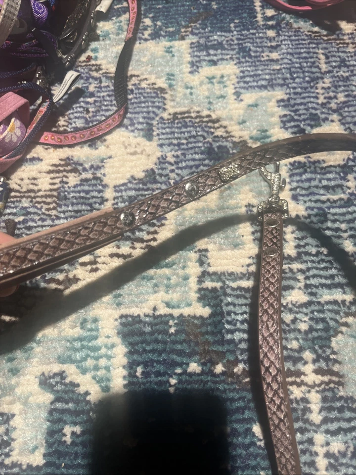 Correa de perro piel de serpiente 38 pulgadas de largo marrón rosa cuentas Foto 2 de 4